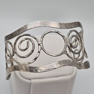 Vintage Mexican Sterling Silver Swirl Cuff Bracelet 925 Handcrafted Artisan